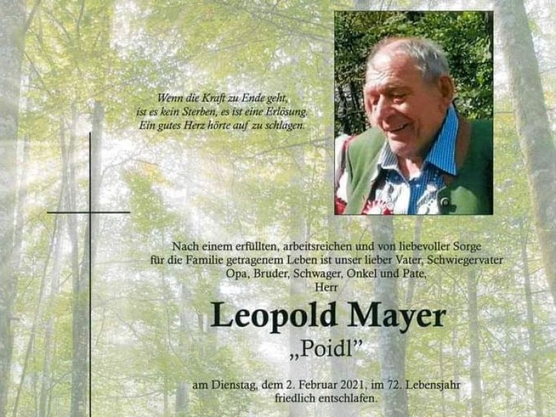 Ableben von Leopold Mayer am 2.2.2021
